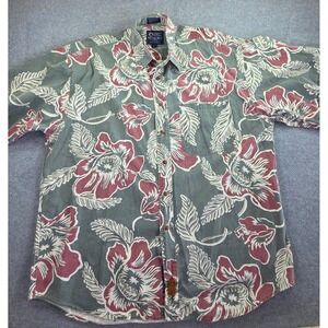 VTG Muskoka Lakes Mens Floral Button Down Shirt Large Green Tropical Dadcore